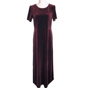 VINTAGE 80s 90s Laura Ashley Burgundy Velvet Short Sleeve Maxi Dress Size Medium